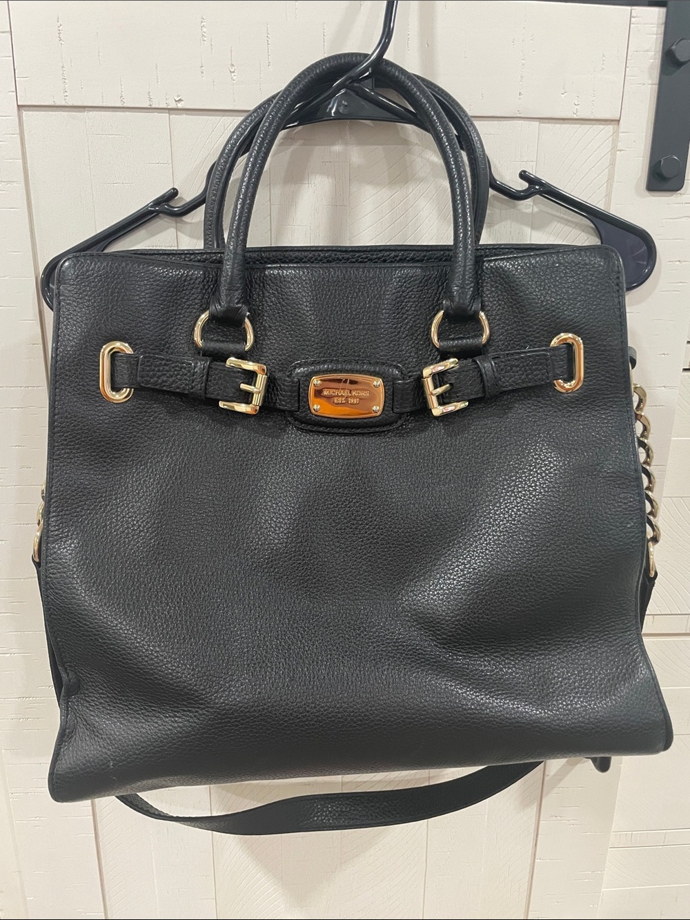 Michael Kors Black Leather Tote with Gold Hardware